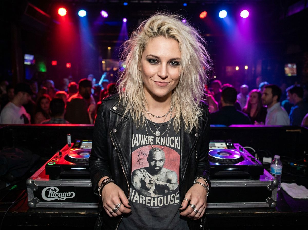 Lisa Hayes behind the decks in a busy club